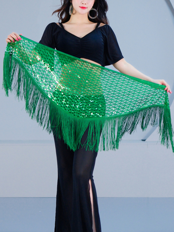 Costum de dans Belly Dance: eșarfă pentru șolduri cu mărgele, broderie cu paiete și ciucuri, pentru dans modern, material poliester