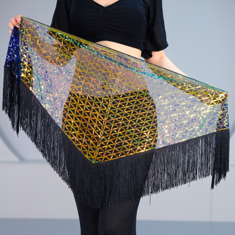 Costum de dans Belly Dance: eșarfă pentru șolduri cu mărgele, broderie cu paiete și ciucuri, pentru dans modern, material poliester