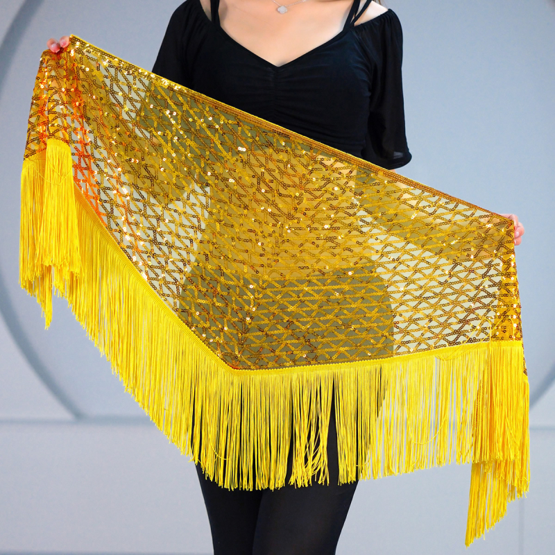 Costum de dans Belly Dance: eșarfă pentru șolduri cu mărgele, broderie cu paiete și ciucuri, pentru dans modern, material poliester