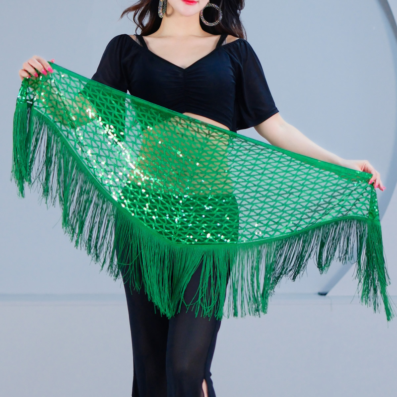 Costum de dans Belly Dance: eșarfă pentru șolduri cu mărgele, broderie cu paiete și ciucuri, pentru dans modern, material poliester