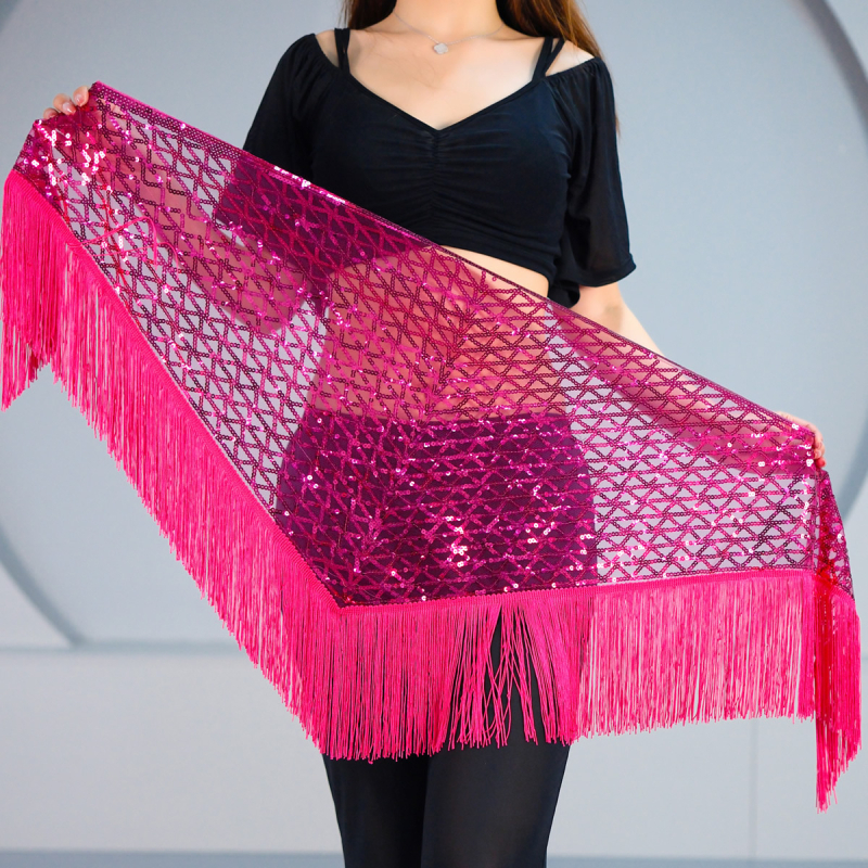 Costum de dans Belly Dance: eșarfă pentru șolduri cu mărgele, broderie cu paiete și ciucuri, pentru dans modern, material poliester
