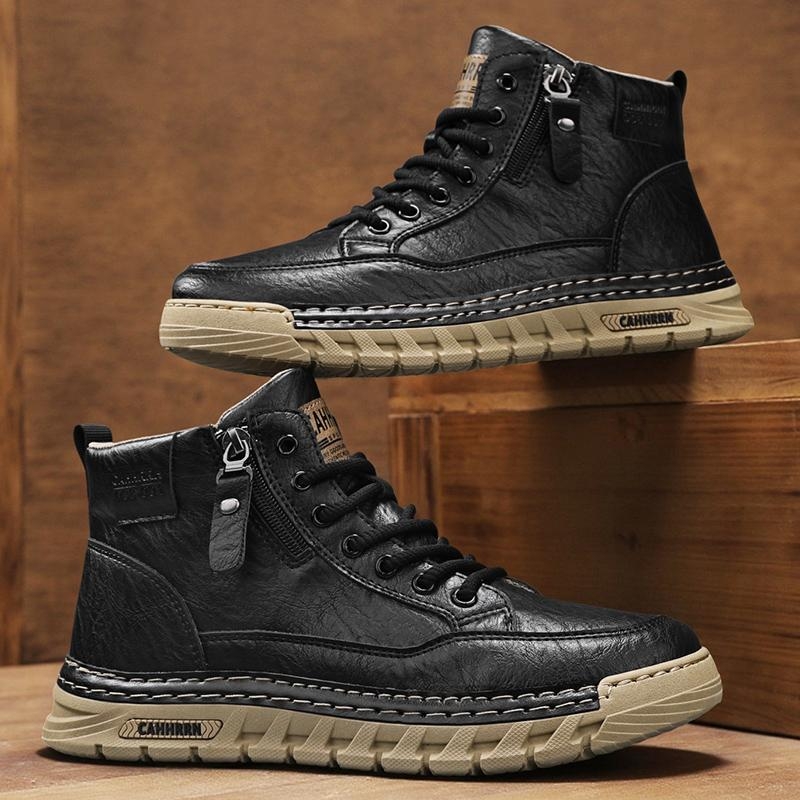 Ghete Martin, PU partea superioară, talpă din cauciuc, vârf rotund, șireturi