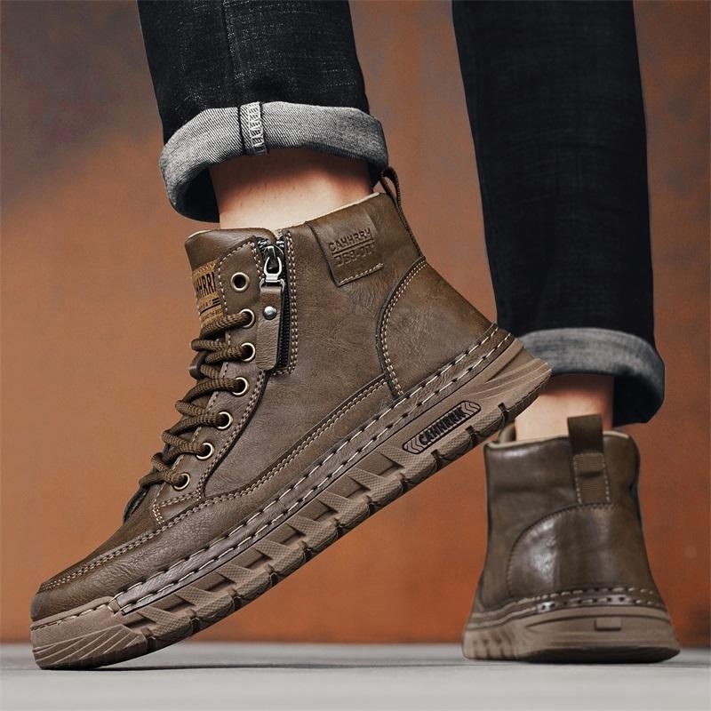 Ghete Martin, PU partea superioară, talpă din cauciuc, vârf rotund, șireturi