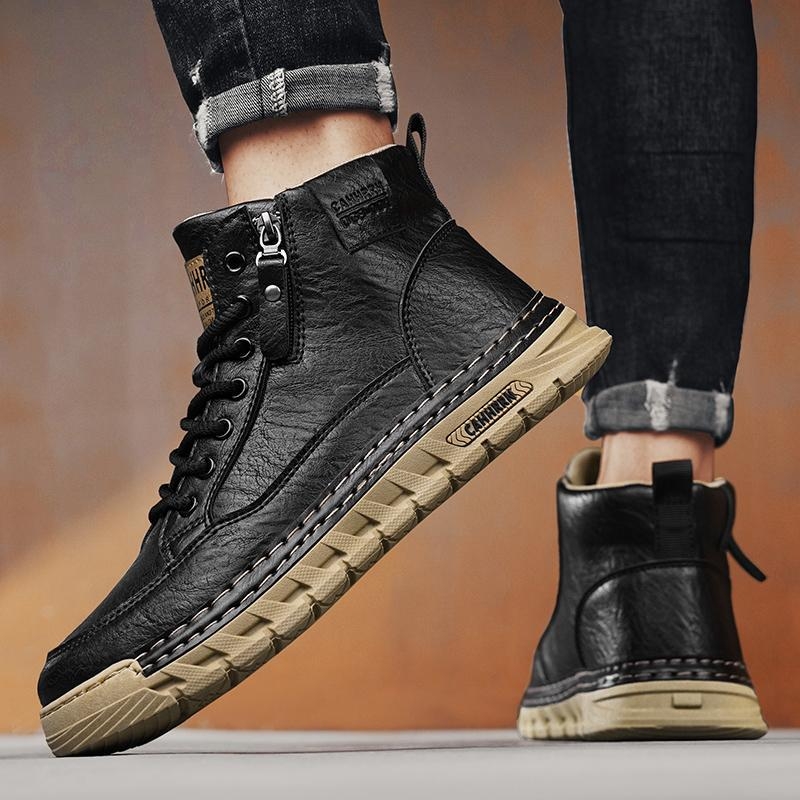 Ghete Martin, PU partea superioară, talpă din cauciuc, vârf rotund, șireturi