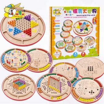 Set de joc din lemn, multifuncțional pentru șah, damă și șah militar — potrivit pentru diferite situații; vârsta 7–60; dezvoltă coordonarea mână-ochi și abilitățile cognitive