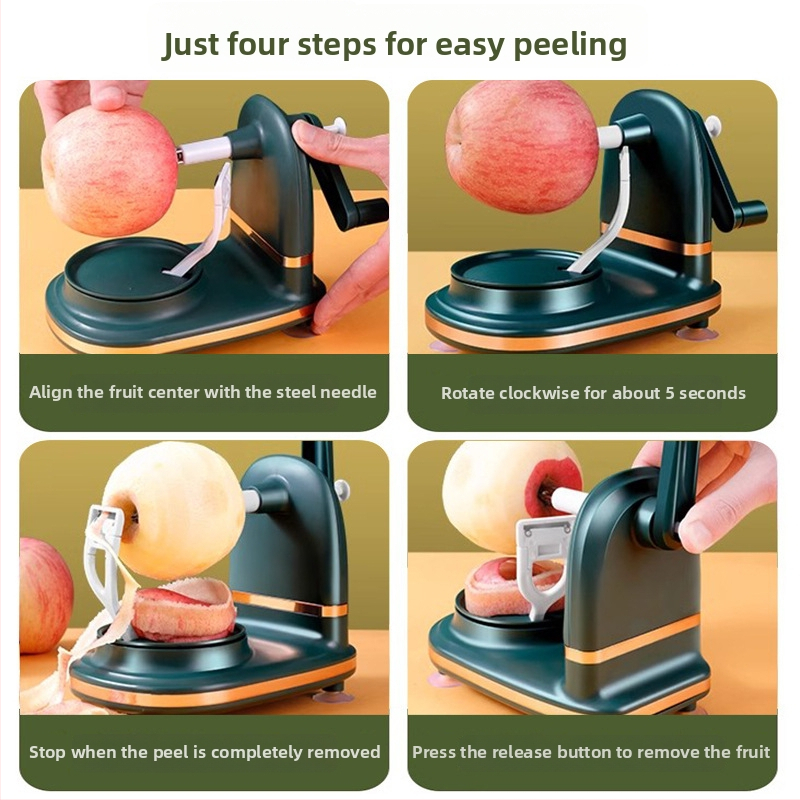 Jablkový šúpač s ručným pohonom – viacúčelový, nerezová oceľ + ABS, moderný minimalistický dizajn