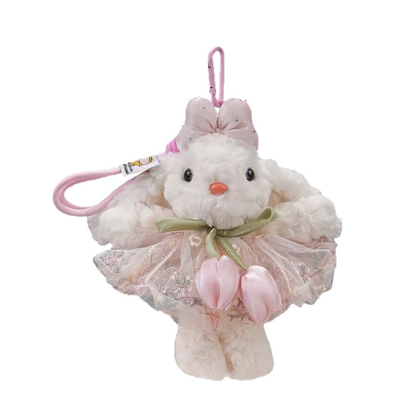 Plüss táskadísz nyúl hosszú fülű – gyerekes mesés stílus, állatmintás, dekoráció, téli 2025 kiadás