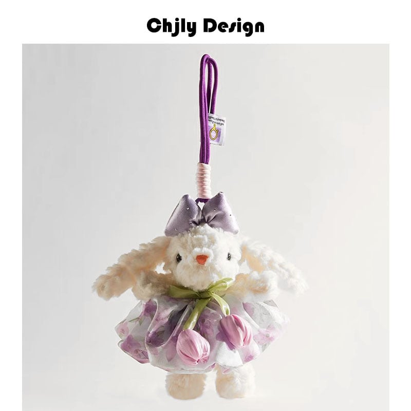 Plüss táskadísz nyúl hosszú fülű – gyerekes mesés stílus, állatmintás, dekoráció, téli 2025 kiadás