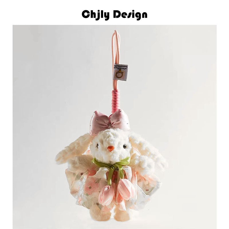 Plüss táskadísz nyúl hosszú fülű – gyerekes mesés stílus, állatmintás, dekoráció, téli 2025 kiadás