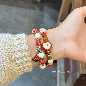 Brățară ceramică cu flori, lucrată manual, pentru femei, stil dulce