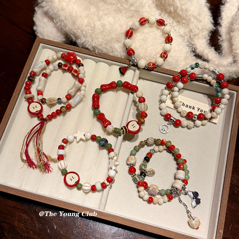 Brățară ceramică cu flori, lucrată manual, pentru femei, stil dulce