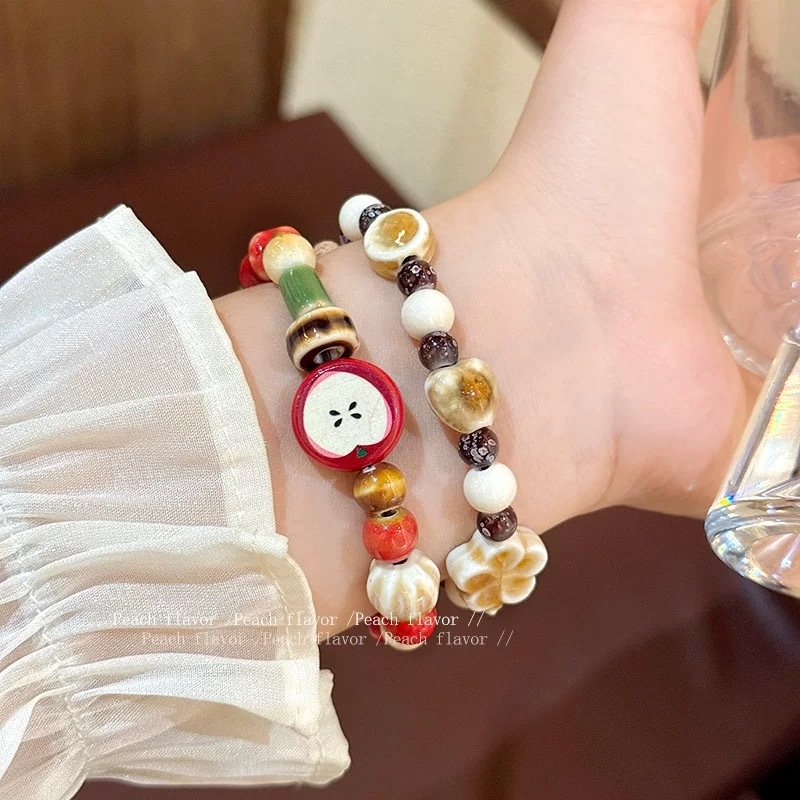 Brățară ceramică cu flori, lucrată manual, pentru femei, stil dulce