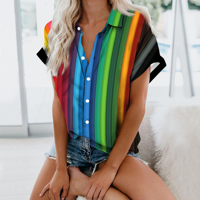 Cămașă pentru femei, imprimeu digital 3D în dungă, poliester, mâneci lungi, croială relaxată