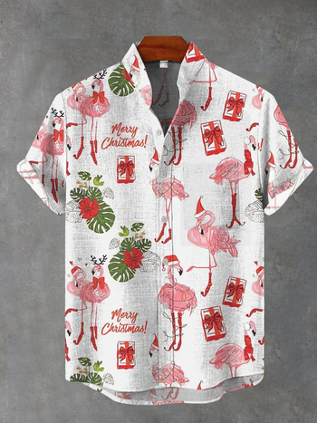 Karácsonyi motívumos ing, poliészter, V-nyakú, rövid ujjú, kardigán stílusú