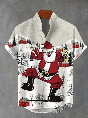 Karácsonyi motívumos ing, poliészter, V-nyakú, rövid ujjú, kardigán stílusú