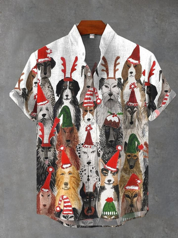 Karácsonyi motívumos ing, poliészter, V-nyakú, rövid ujjú, kardigán stílusú