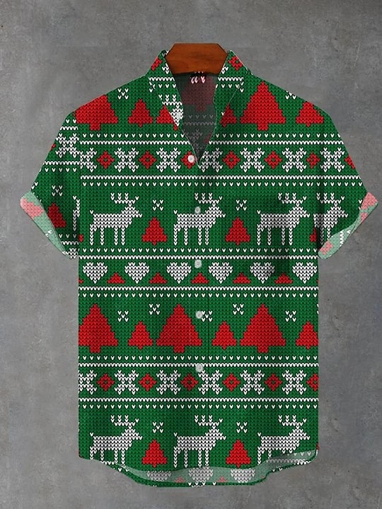 Karácsonyi motívumos ing, poliészter, V-nyakú, rövid ujjú, kardigán stílusú