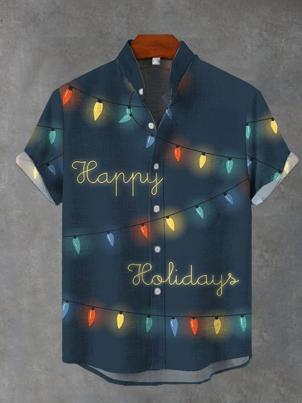 Karácsonyi motívumos ing, poliészter, V-nyakú, rövid ujjú, kardigán stílusú