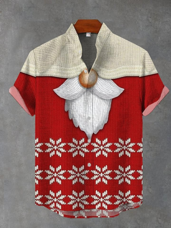 Karácsonyi motívumos ing, poliészter, V-nyakú, rövid ujjú, kardigán stílusú
