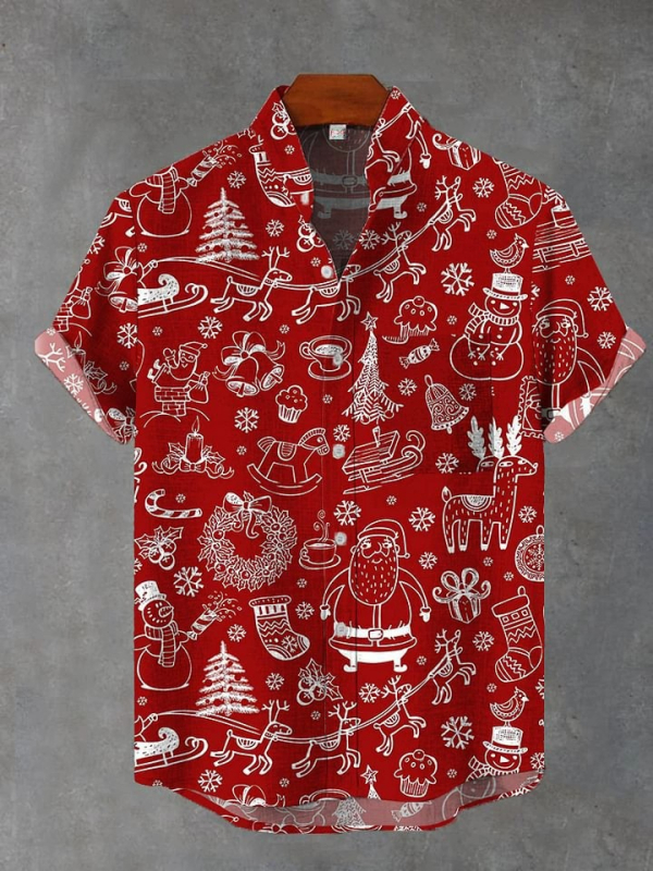 Karácsonyi motívumos ing, poliészter, V-nyakú, rövid ujjú, kardigán stílusú