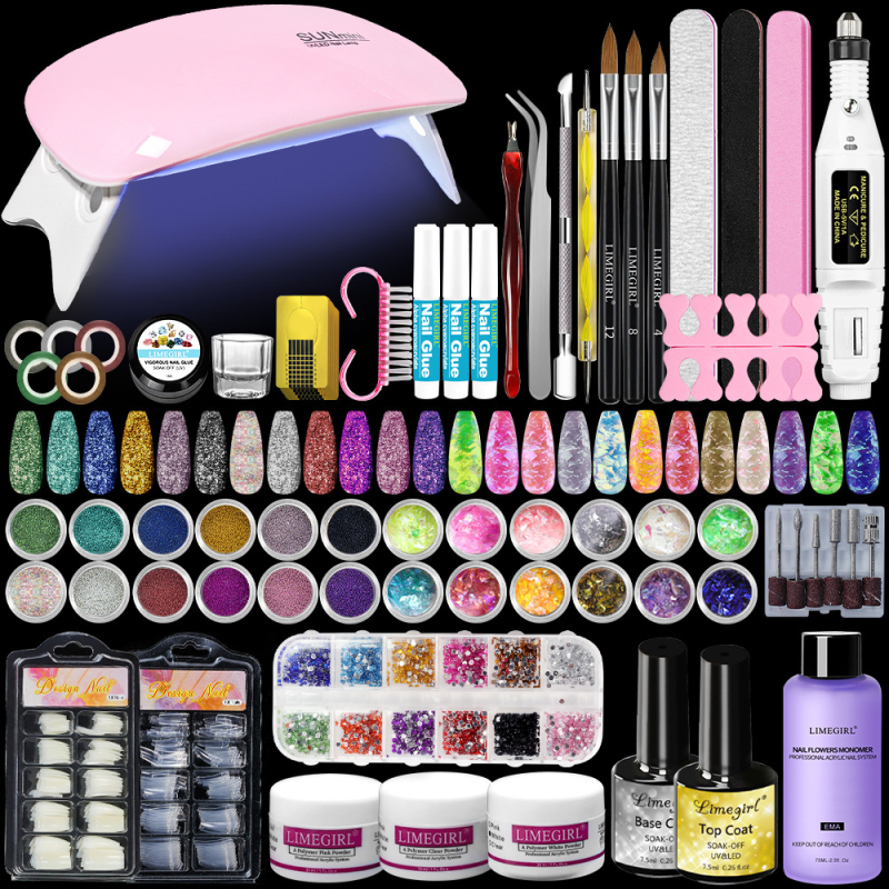 Limegirl Ολοκληρωμένο σετ εργαλείων περιποίησης νυχιών με κιτ κρυστάλλινης πούδρας – Πλαστικό, Ιδιωτικής Ετικέτας με Άδεια, Εγχώρια Μάρκα