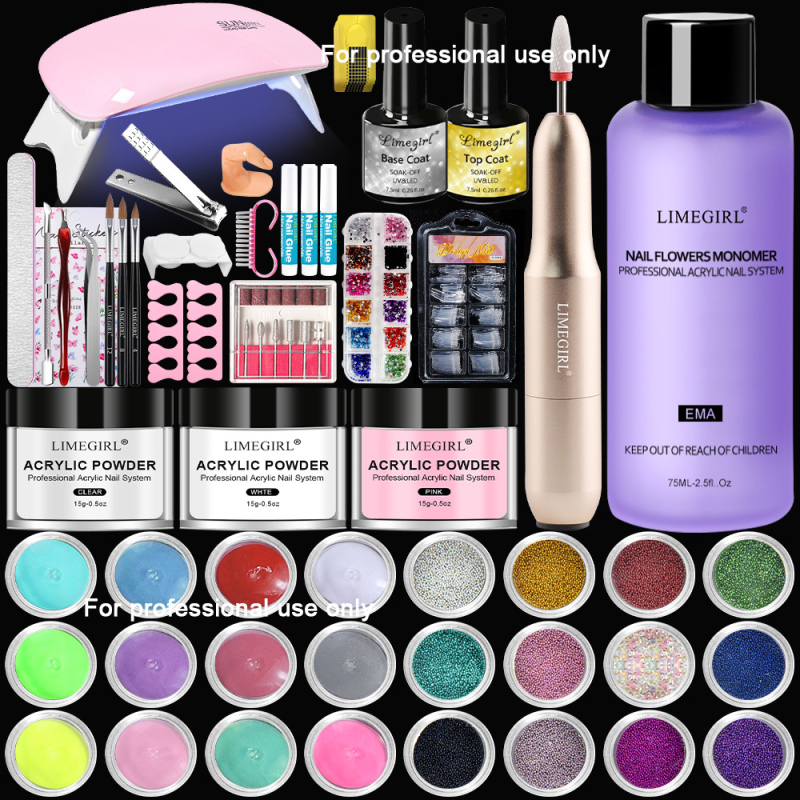 Limegirl Ολοκληρωμένο σετ εργαλείων περιποίησης νυχιών με κιτ κρυστάλλινης πούδρας – Πλαστικό, Ιδιωτικής Ετικέτας με Άδεια, Εγχώρια Μάρκα