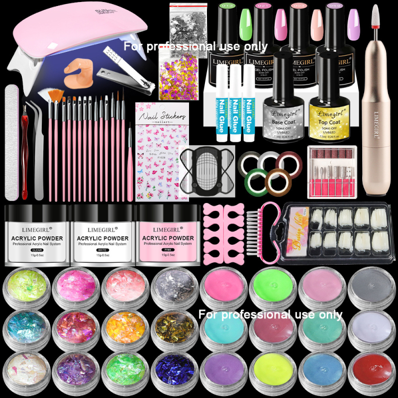 Limegirl Ολοκληρωμένο σετ εργαλείων περιποίησης νυχιών με κιτ κρυστάλλινης πούδρας – Πλαστικό, Ιδιωτικής Ετικέτας με Άδεια, Εγχώρια Μάρκα