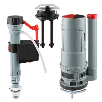 Set de butoane pentru flushing-ul toaletei — ABS, turnare prin injecție, valve universale de intrare și evacuare a rezervorului, acționare prin apăsare, marca Three penguins, origine Shandong