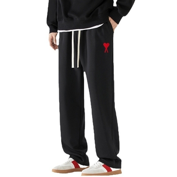 Pantaloni casual pentru bărbați, croială dreaptă, țesătură din bumbac cu dungi, croială lejeră (toamnă, talie medie, închidere cu șnur, bumbac, dungă)