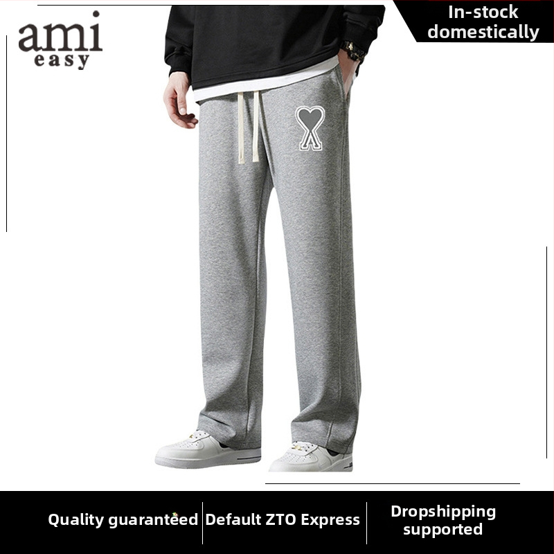 Pantaloni casual pentru bărbați, croială dreaptă, țesătură din bumbac cu dungi, croială lejeră (toamnă, talie medie, închidere cu șnur, bumbac, dungă)