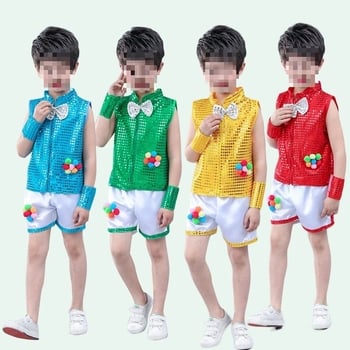Set de costume de dans pentru copii: fustă tul cu paiete pentru fete și costum pentru băieți; material: fibră acrilică; sezon: vară 2022; ocazia: dansul burii