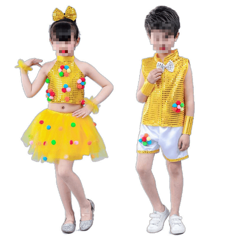 Set de costume de dans pentru copii: fustă tul cu paiete pentru fete și costum pentru băieți; material: fibră acrilică; sezon: vară 2022; ocazia: dansul burii