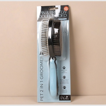 Pieptene dublu pentru animale de companie, peri din păr de porc pentru masaj și îndepărtarea părului, construcție metal/plastic, Green grass