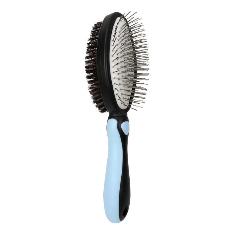 Pieptene dublu pentru animale de companie, peri din păr de porc pentru masaj și îndepărtarea părului, construcție metal/plastic, Green grass