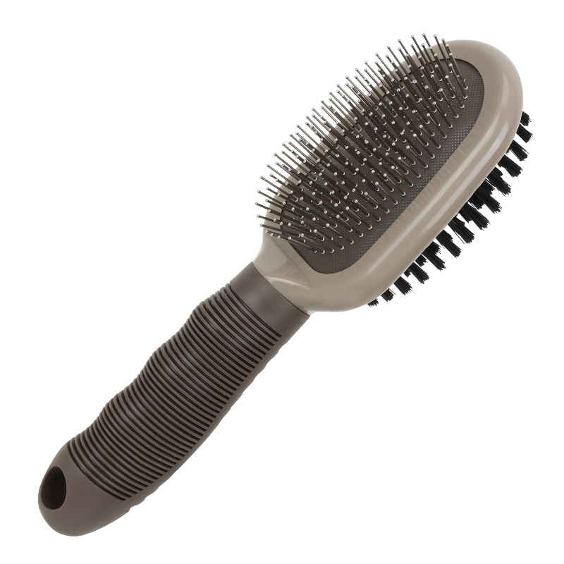 Pieptene dublu pentru animale de companie, peri din păr de porc pentru masaj și îndepărtarea părului, construcție metal/plastic, Green grass