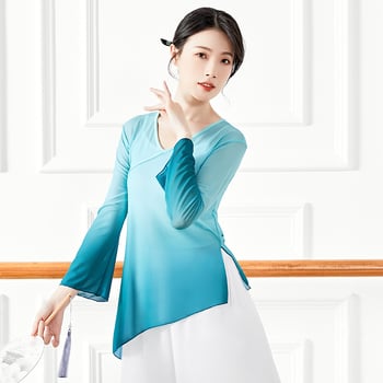 Top de dans modern – Gradient mesh, material nylon 40D, căptușeală din amestec de bumbac, croială lejeră, îmbrăcăminte de dans pentru femei