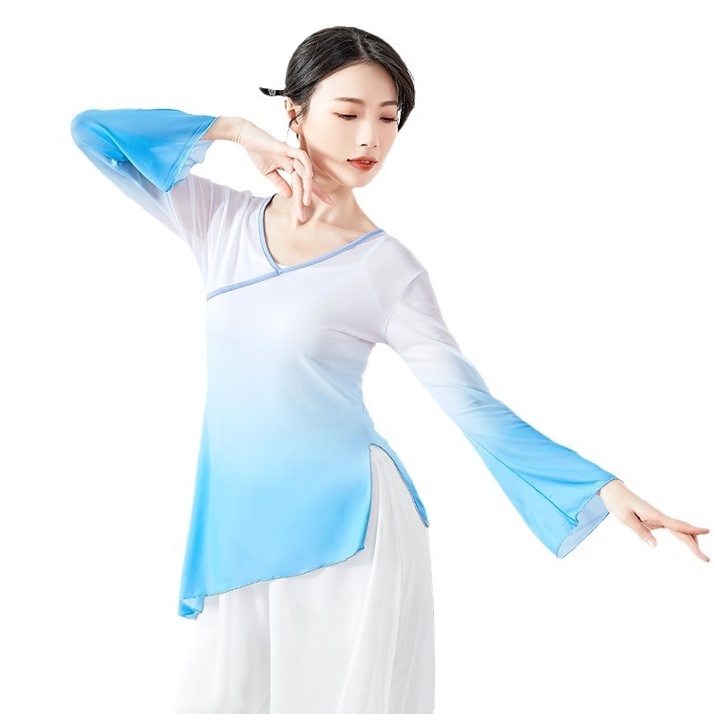 Top de dans modern – Gradient mesh, material nylon 40D, căptușeală din amestec de bumbac, croială lejeră, îmbrăcăminte de dans pentru femei