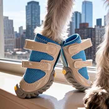 Pantofi pentru câini cu curele duble, plasă respirabilă, anti-derapare, cauciuc, mențin căldura