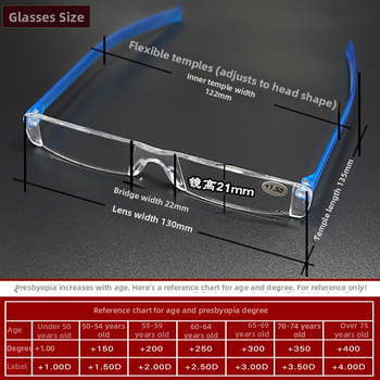 Bezokvirne naočale za čitanje, lagane, s integriranim držačem za olovku, leće i okvir od polikarbonata, universalno