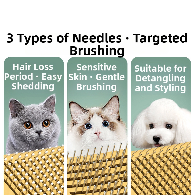 Hygienický hrebeň pre mačky a psy s nehrdzavejúcimi zubmi, ABS telo a TPE rukoväť, odstraňuje voľnú srsť a jemne masíruje