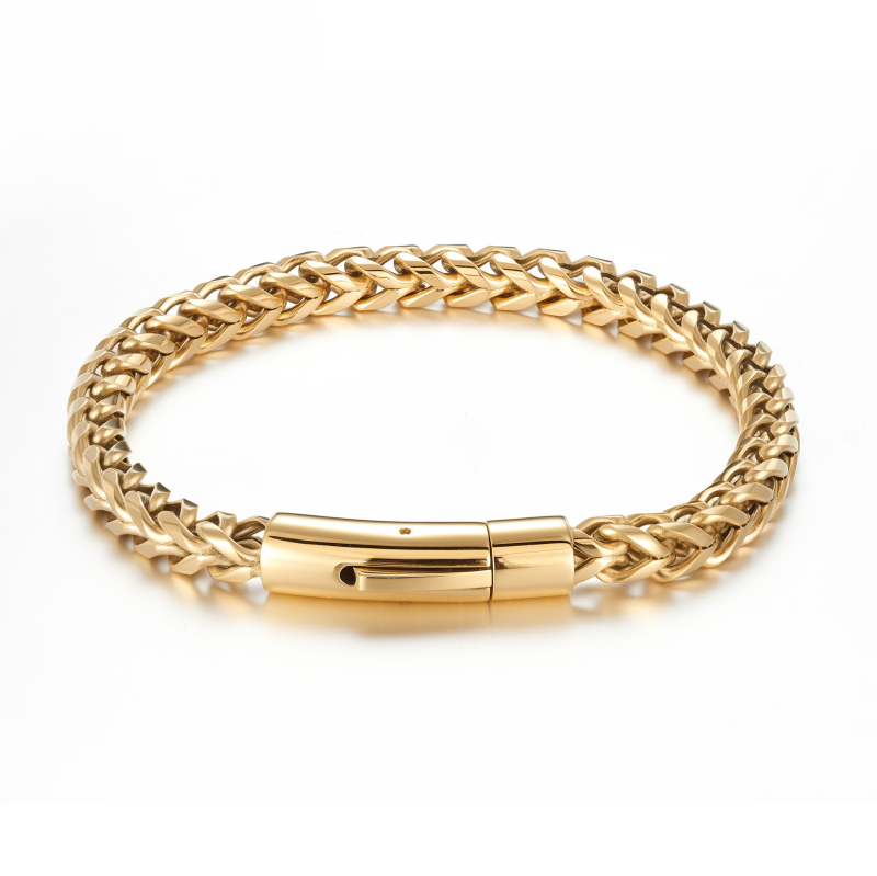 Brățară din oțel de titan cu închidere cu arc, lanț din oase de dragon, zale rotunde lustruite, unisex, stil hip-hop