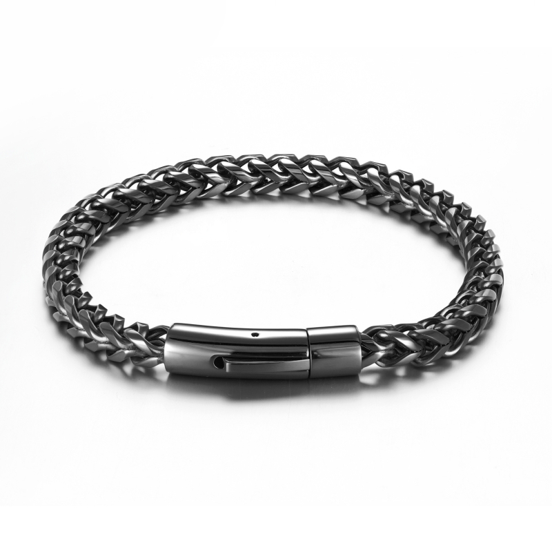 Brățară din oțel de titan cu închidere cu arc, lanț din oase de dragon, zale rotunde lustruite, unisex, stil hip-hop