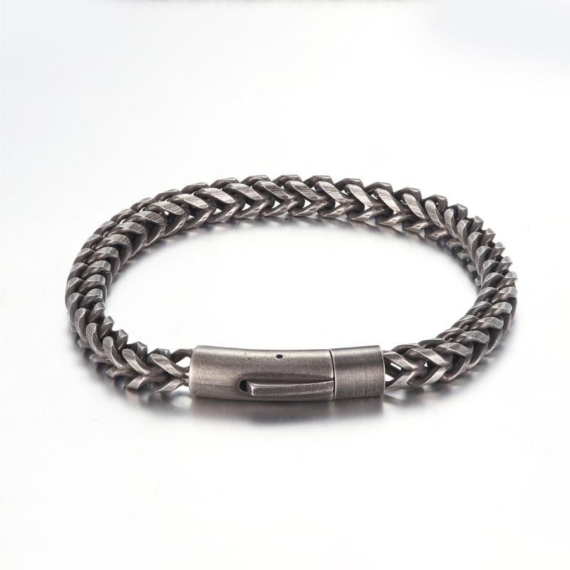 Brățară din oțel de titan cu închidere cu arc, lanț din oase de dragon, zale rotunde lustruite, unisex, stil hip-hop