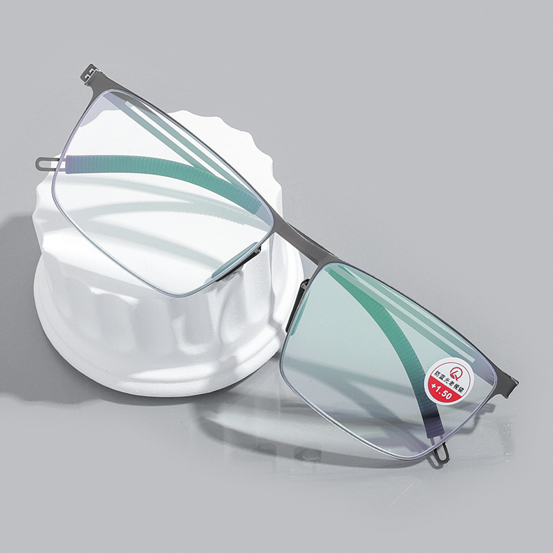 Naočale za čitanje s lećama protiv plavog svjetla, ultra lagane PC leće, metalni okvir s punim okvirom, za starije muškarce