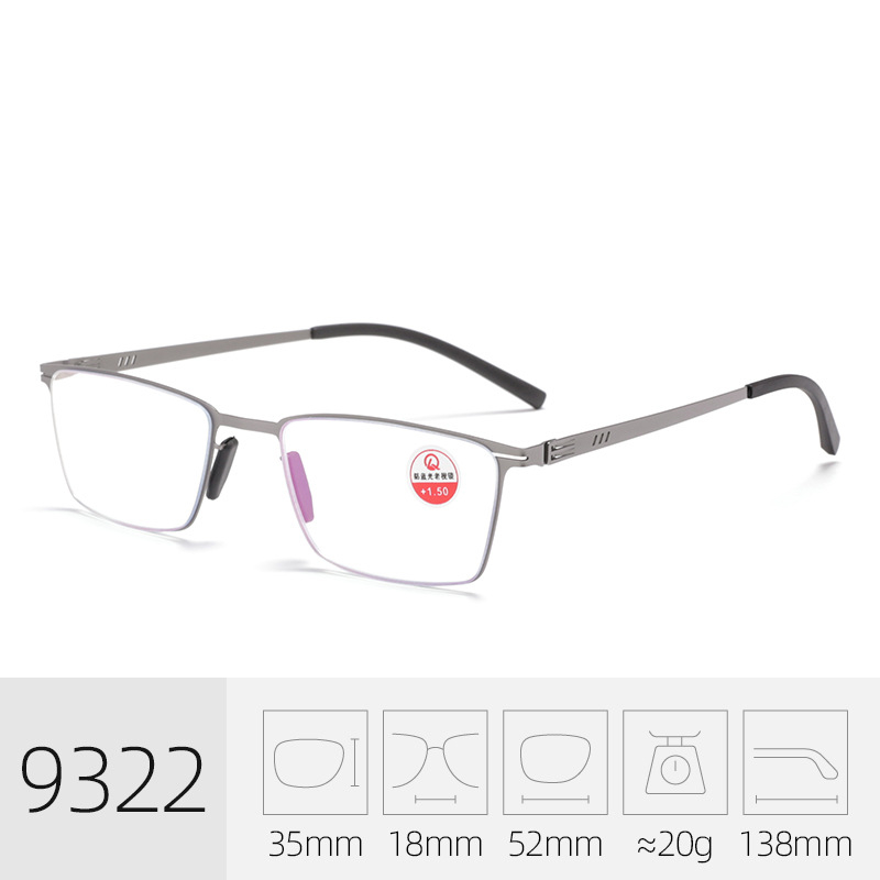 Naočale za čitanje s lećama protiv plavog svjetla, ultra lagane PC leće, metalni okvir s punim okvirom, za starije muškarce