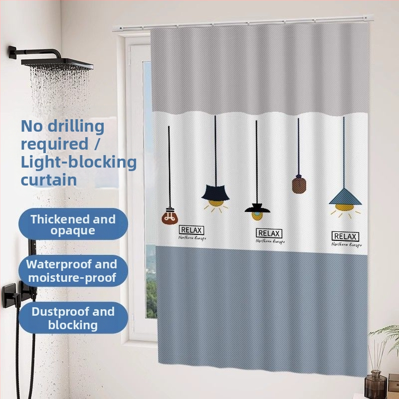 Perdea de fereastră pentru baie – țesătură velur, model floral desen animat, stil simplu.