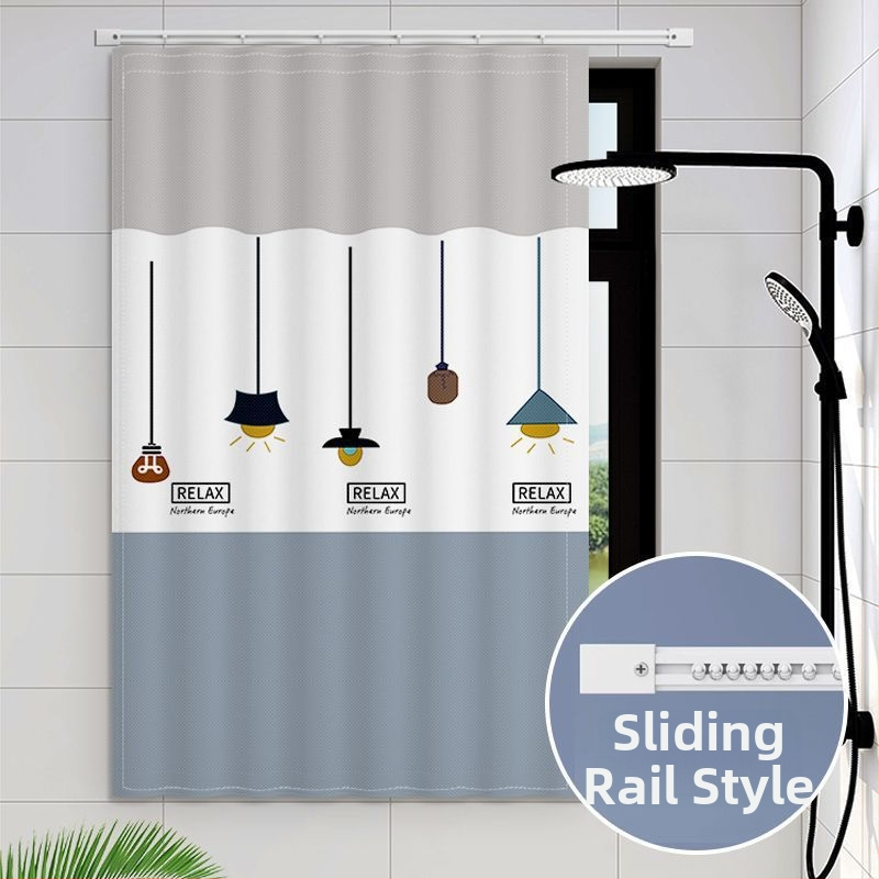 Perdea de fereastră pentru baie – țesătură velur, model floral desen animat, stil simplu.