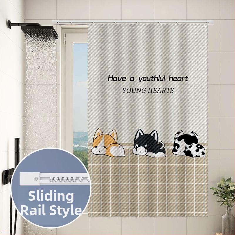 Perdea de fereastră pentru baie – țesătură velur, model floral desen animat, stil simplu.