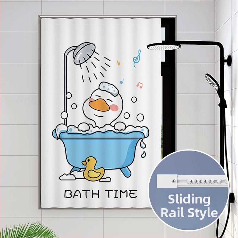 Perdea de fereastră pentru baie – țesătură velur, model floral desen animat, stil simplu.