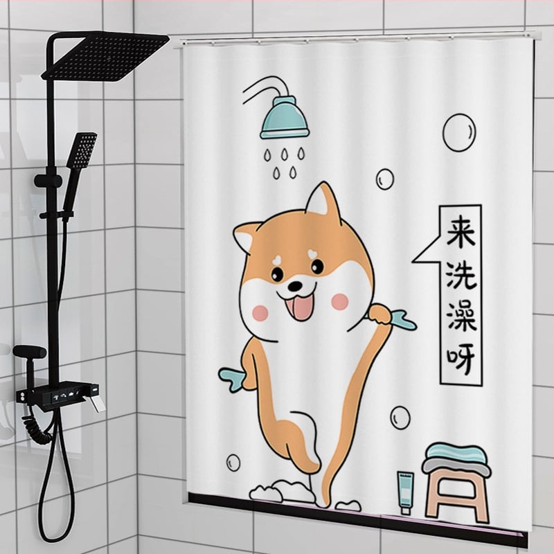 Perdea de fereastră pentru baie – țesătură velur, model floral desen animat, stil simplu.